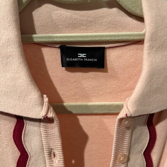 Elisabetta Franchi Maxi Knitted Light Pink Dress w/ Coral Scallop Accents Size M - Picture 4 of 6